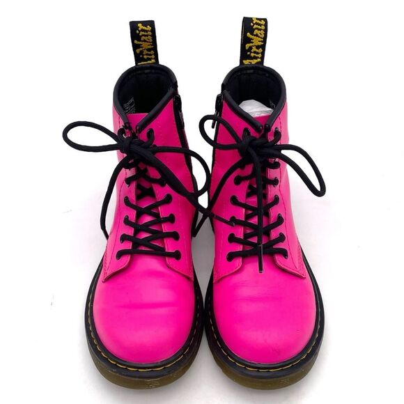 Dr. Martens Junior 1460J 8-Eye Combat Boot Hot Neon Pink Leather Girls Size 1 - Picture 2 of 16